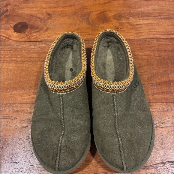 UGG Tasman Slippers Burnt Olive Suede Slippers with Tan Trim Size 6 - Picture 2 of 7